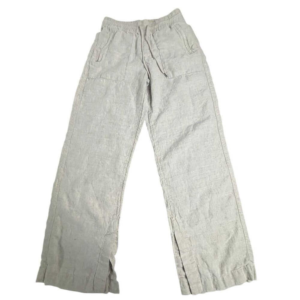 Athleta Women’s Small Linen Blend Pull On Pants Beige Drawstring Straight Leg